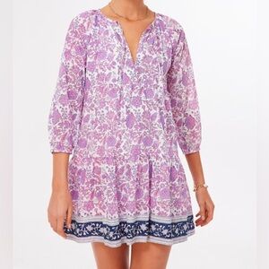 SZ Blockprints L Violet Eva Pink Padra Dali Cotton Boho Indie Mini Dress Tiered